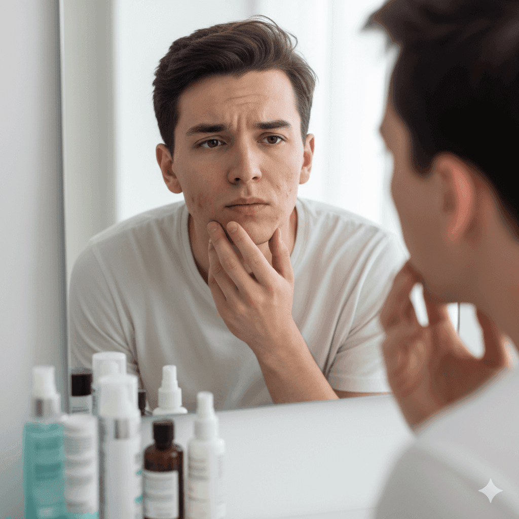 Person dealing with stubborn acne despite skincare treatments