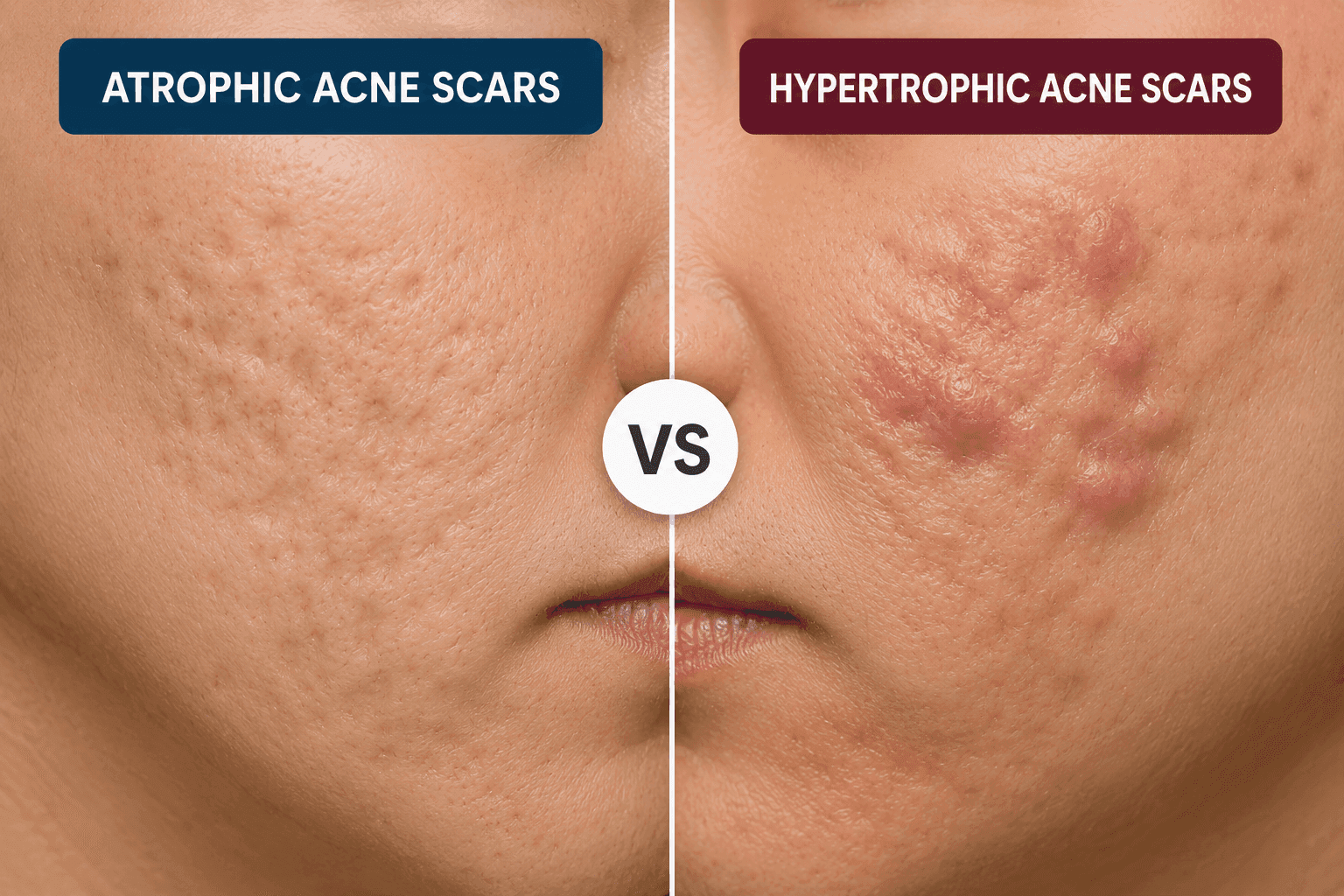 Comparison of atrophic and hypertrophic acne scars